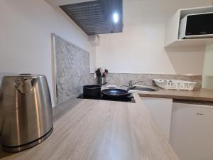 a kitchen with a sink and a counter top at HeberGenève : Aux pieds du château in Gex