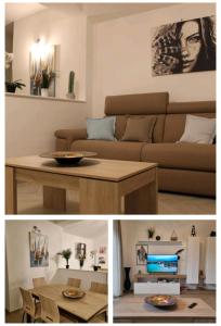 uma sala de estar com um sofá e uma mesa em GIULIA'S HOUSE - Natura & Avventura em Castel di Sangro