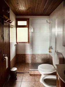 un piccolo bagno con servizi igienici e doccia di Casa Otto a San Carlos de Bariloche
