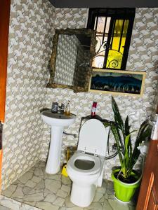 a bathroom with a toilet and a sink at Savannah House in Arusha