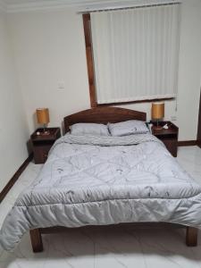 1 dormitorio con 1 cama grande y 2 mesitas de noche en Koru Farm Retreat, en Muhoroni