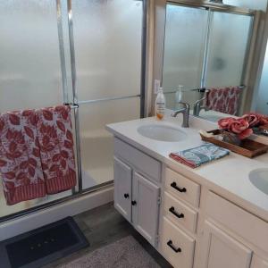 La salle de bains est pourvue d'un lavabo et d'une douche. dans l'établissement New beautifully remodeled home in Las Vegas, à Las Vegas