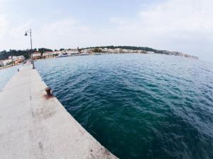 a view of a body of water with a pier at Hotel Almira in Agia Triada