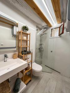 W łazience znajduje się umywalka, toaleta i prysznic. w obiekcie Casa Frasquita w mieście Cehegín