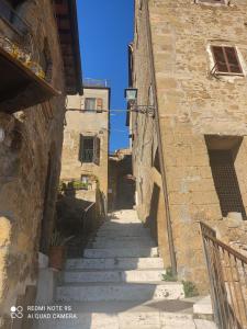 een steegje met trappen in een oud gebouw bij La casa di Iara in Pitigliano
