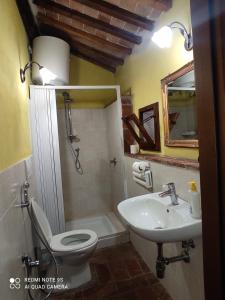 een badkamer met een toilet en een wastafel bij La casa di Iara in Pitigliano