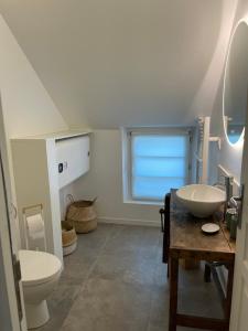 een badkamer met een wit toilet en een wastafel bij Studio Saint Ayoul in Provins
