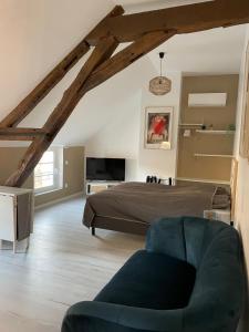 a bedroom with a bed and a couch in it at Studio Saint Ayoul in Provins