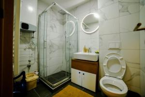 Unikat Zlatibor في زلاتيبور: حمام مع دش ومرحاض ومغسلة