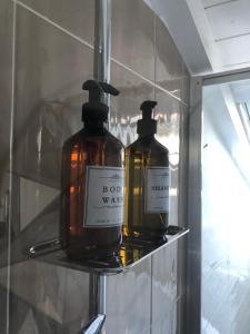 zwei Flaschen Seife auf einem Regal in der Unterkunft Gattaglio 22 Guest House in Reggio nell'Emilia