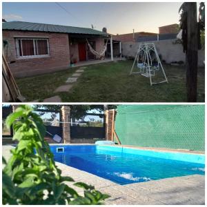 two pictures of a house and a swimming pool at Los trevi in Rosario