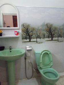 W łazience znajduje się zielona toaleta i umywalka. w obiekcie Yunal's Place w mieście Matara
