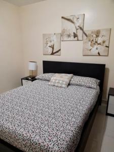 - une chambre avec un lit et deux photos sur le mur dans l'établissement Apartamento Esme, à Saint-Domingue