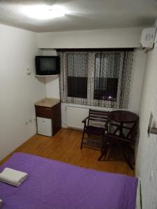 a room with a bed and a chair and a television at Toshe in Ohrid