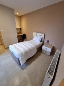 a small bedroom with a bed and a desk at SCI EMEL in Le Creusot +4 photos