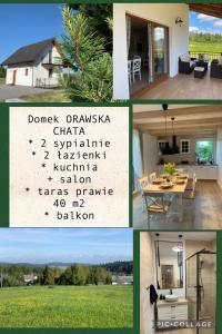 a collage of four pictures of a house at ORAWSKA CHATA pod Babią Górą in Zubrzyca Górna