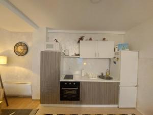 a small kitchen with white cabinets and a sink at Apartman 2 Zlaja Vlašić in Vlasic