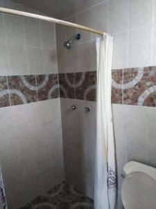 a bathroom with a shower with a toilet at Multialojamientos Pico de Orizaba in Orizaba