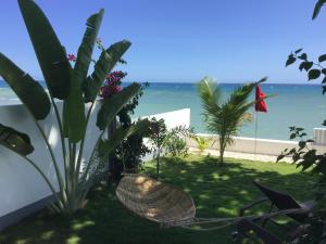a resort yard with a hammock and the beach at BambooBeachVilla1 AC New OCEANFRONT POOL sunsetview garden kitchen SATELLITE STARLINK WI-FI in Dimiao