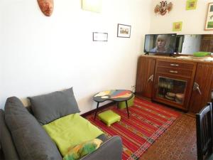 a living room with a couch and a tv at Appartement Saint-Lary-Soulan, 3 pièces, 9 personnes - FR-1-457-157 in Saint-Lary-Soulan