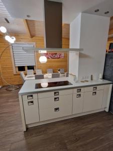 a kitchen with a sink and a counter top at Baložu rezidence in Jūrmala