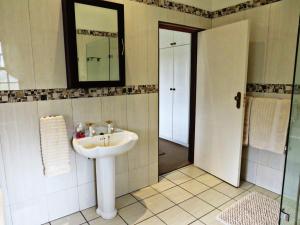 une salle de bain avec un lavabo et un miroir dans l'établissement Trumpetters Drift Game Farm, à Grahamstown