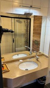 eine Badezimmertheke mit einem Waschbecken und einem Spiegel in der Unterkunft Nomade Old City Hotel in Istanbul