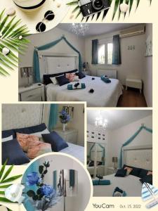 kolaż czterech zdjęć sypialni w obiekcie Deanna Magnifique villa vue mer situé à 1,5 Km de la plage w mieście Calpe