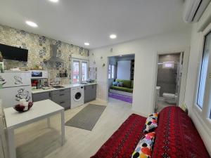 Apartamento Martinez del Campo في برغش: غرفة مع مطبخ وغرفة معيشة