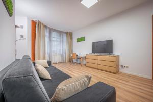 Televízia a/alebo spoločenská miestnosť v ubytovaní Modern Apartment With Garage