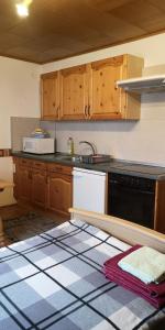 Wiesent的住宿－Vermietung Gisl，厨房配有木制橱柜和炉灶烤箱。