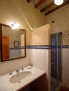 y baño con lavabo y ducha acristalada. en B&B Palazzo Al Torrione, en San Gimignano