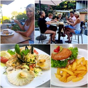 un collage de fotos de comida y gente en un restaurante en Mobile home type A and B, en Premantura