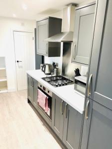 a kitchen with a stove and a refrigerator at Northern Lodge in Newport