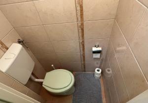 a small bathroom with a toilet in a room at Family Friendly Apartman in Budapest
