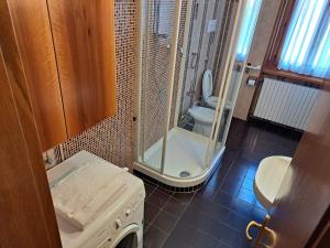 ein Bad mit einer Dusche, einem WC und einem Waschbecken in der Unterkunft CONCO HOUSE in Calalzo
