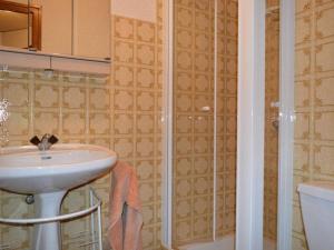 ein Bad mit einem Waschbecken und einer Dusche in der Unterkunft Appartement Le Grand-Bornand, 1 pièce, 4 personnes - FR-1-241-66 in Le Grand-Bornand