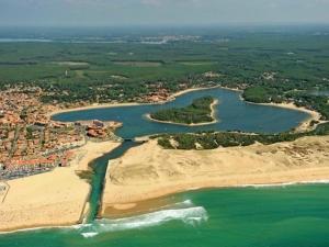 een luchtfoto van een strand en de oceaan bij Appartement T2 cabine avec terrasse et piscine à Vieux-Boucau, idéal pour les vacances ! - FR-1-379-18 in Vieux-Boucau-les-Bains +3 foto's
