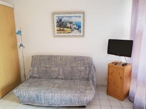 a bedroom with a bed and a tv on the wall at Argelès-sur-Mer, T2 + Cabine, 6 pers., plage à 100m, parking, ascenseur - FR-1-388-19 in Argelès-sur-Mer