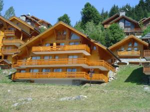 莱斯奥琉斯Appartement 3 pièces avec parking à Méribel - FR-1-411-187的山顶上一座大型木制建筑