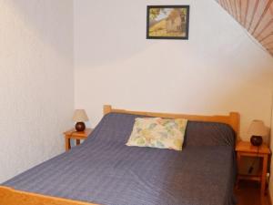 Esquièze - SèreにあるAppartement Esquièze-Sère, 4 pièces, 7 personnes - FR-1-402-73のベッドルーム1室(青い毛布とランプ2つ付)
