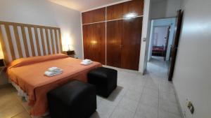 a bedroom with a bed and a wooden cabinet at Nieva 4M in San Salvador de Jujuy