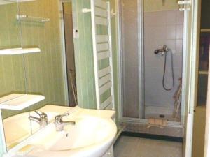 La salle de bains est pourvue d'un lavabo et d'une douche. dans l'établissement Studio Arette, 1 pièce, 4 personnes - FR-1-602-6, à Arette