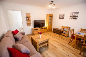 salon z kanapą i telewizorem w obiekcie Apartment Almglück w mieście Ehrwald