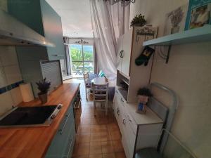 cocina con fregadero y encimera en Appartement Rayol-Canadel-sur-Mer, 2 pièces, 4 personnes - FR-1-100-260, en Rayol-Canadel-sur-Mer