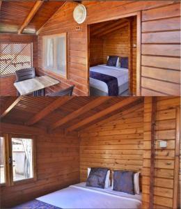 two pictures of a bedroom in a log cabin at Inebolu Gardenya Hotel in Inebolu