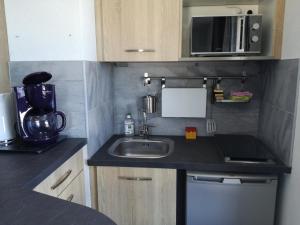 a small kitchen with a sink and a microwave at Appartement Les Adrets-Prapoutel, 1 pièce, 4 personnes - FR-1-557-75 in Les Adrets