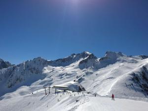 a group of people skiing down a snow covered mountain at Appartement T2 confortable, 4 pers., garage, WIFI, Barèges, proche thermes et ski-bus - FR-1-403-97 in Barèges
