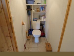 a small bathroom with a toilet in a room at Charmant T2 + cabine, 6 pers, garage, près des stations La Clusaz et Le Grand-Bornand - FR-1-458-94 in Saint-Jean-de-Sixt