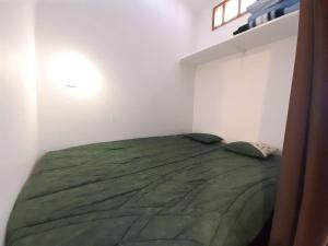 Un dormitorio con una cama verde en una habitación blanca en Studio Piau-Engaly, 1 pièce, 6 personnes - FR-1-457-302, en Aragnouet